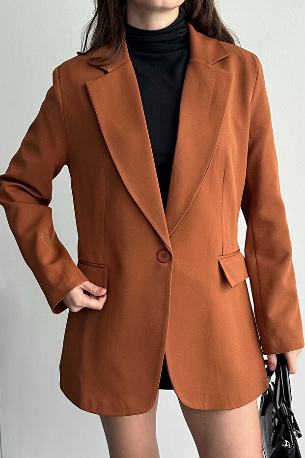 Kadın Taba Düğmeli Oversize Blazer Ceket - 5
