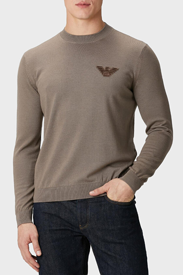 Logoed 100% Wool Regular Fit Crew Neck Sweater Men's Sweater Em002419 Af14158 U6189