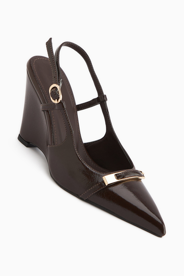 Phia Brown Buckle Wedge Heeled Women's Sandals