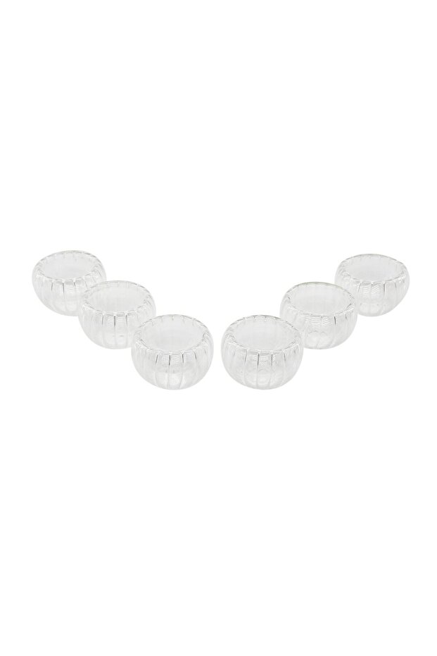 Barotti̇ Dmr-8167 (6Pcs) (Glass) Lokumluk & Sosluk (Striped Pattern) (Double Wall) (50 ml)*30
