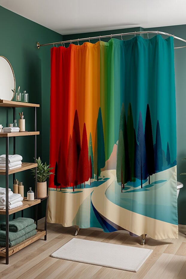 Bathroom Curtain, Color Therapy Patterned Shower Curtain, Bathtub Curtain 175X200Cm