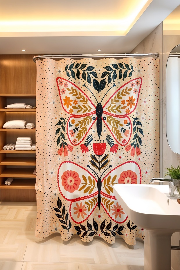 Bathroom Curtain, Embroidered Nature Pattern Shower Curtain, Bathtub Curtain 175X200Cm