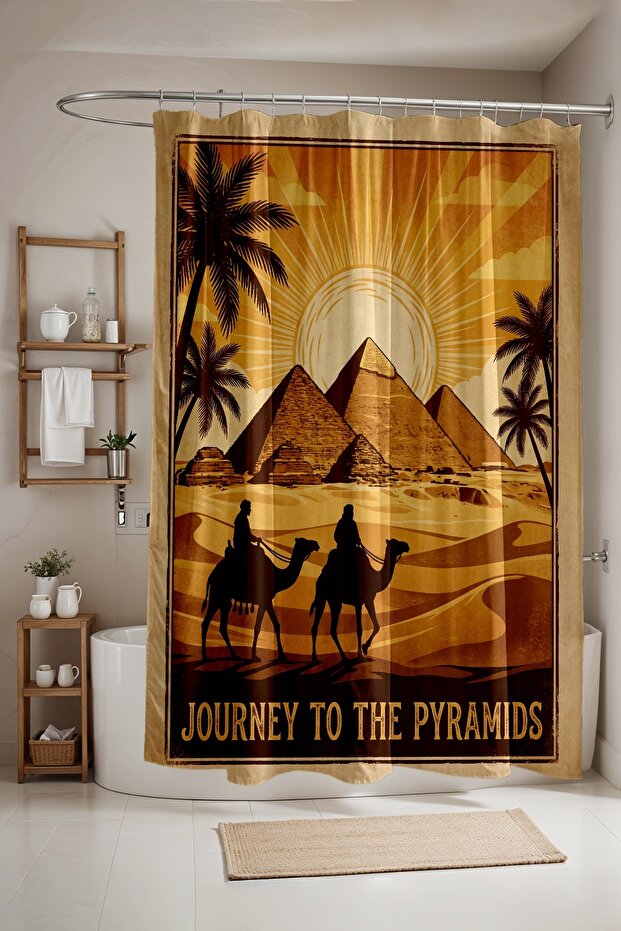 Bathroom Curtain, Journey to the Pyramids Patterned Shower Curtain, Bathtub Curtain 175X200Cm