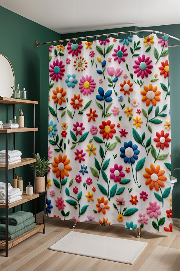 Bathroom Curtain, Floral Feast Patterned Shower Curtain, Bathtub Curtain 175X200Cm