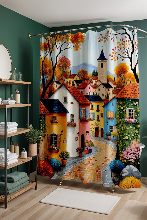 Bathroom Curtain, Autumn Street Patterned Shower Curtain, Bathtub Curtain 175X200Cm