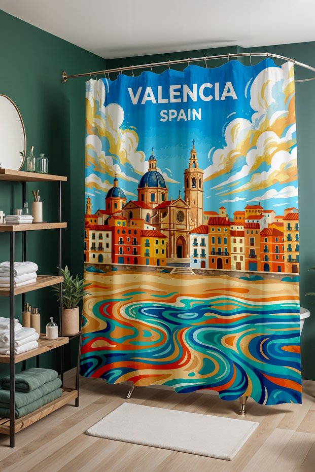Bathroom Curtain, Colors of the Coast of Valencia Patterned Shower Curtain, Bathtub Curtain 175X200Cm