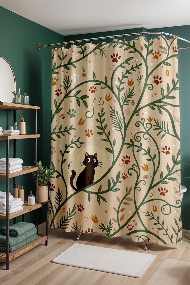 Bathroom Curtain, Ivy Paw Patterned Shower Curtain, Bathtub Curtain 175X200Cm