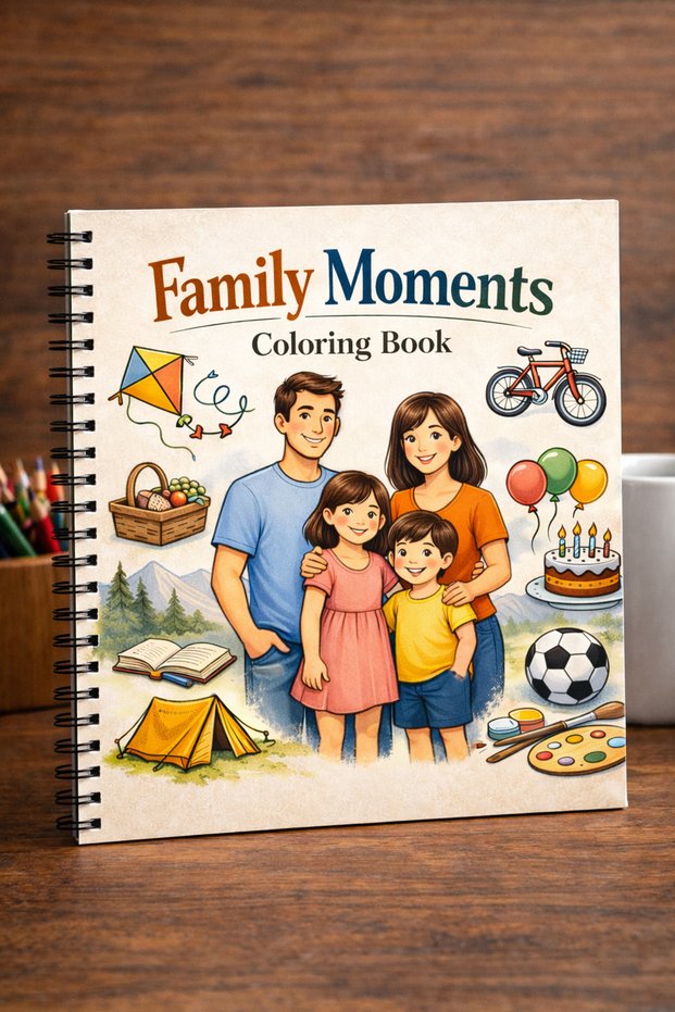 Family Moments – Family Themed Coloring Book | 30 Sheets | 21X21 Square | Suitable for All Ages