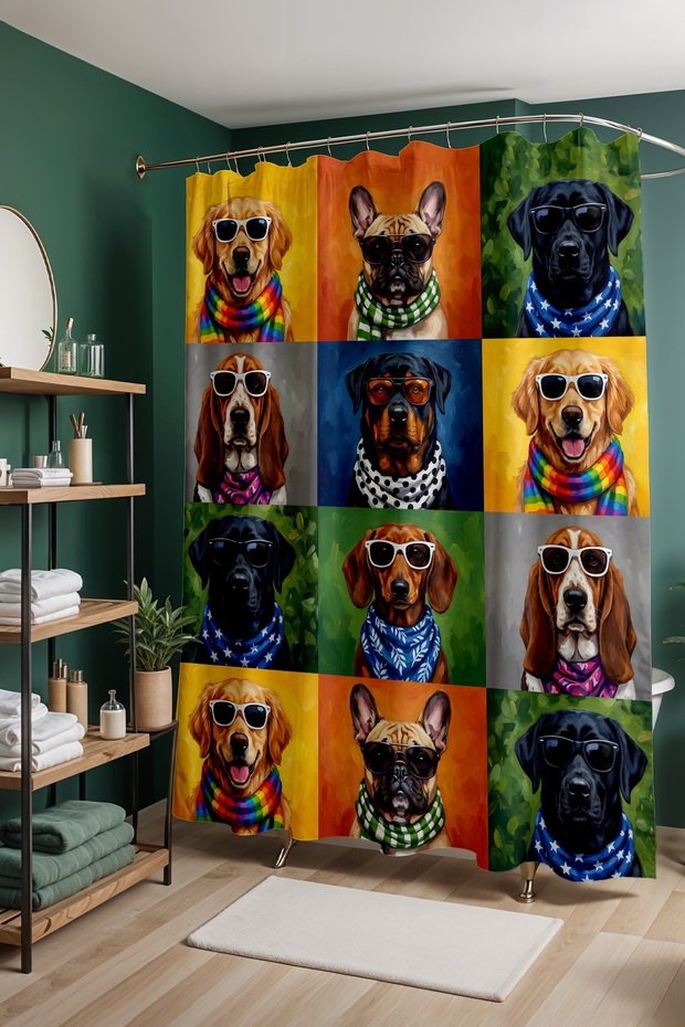 Bathroom Curtain, Dog Breed Patterned Shower Curtain, Bathtub Curtain 175X200Cm