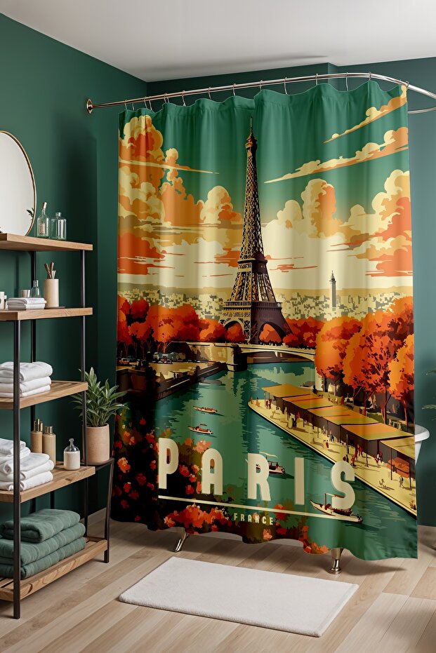 Bathroom Curtain, Autumn Pattern Shower Curtain in Paris, Bathtub Curtain 175X200Cm