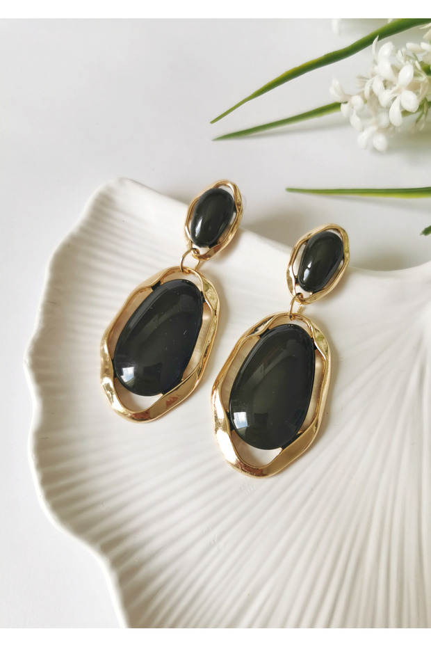 Eclipse Oval Dangle Earrings Dark Green - 1