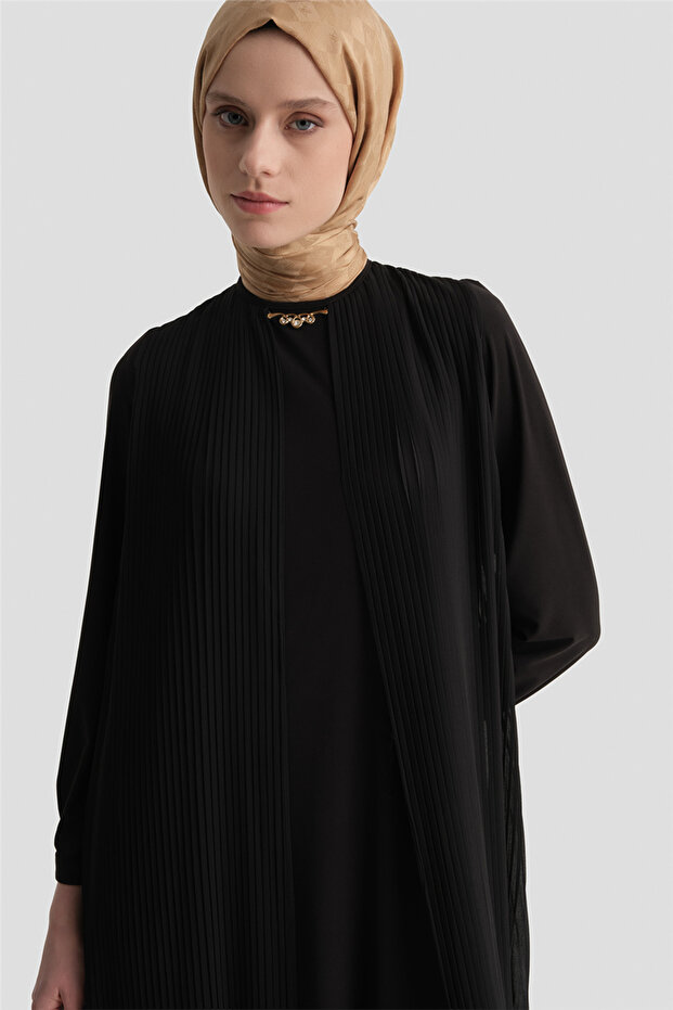 Pliseli Şık Elbise Siyah - 4