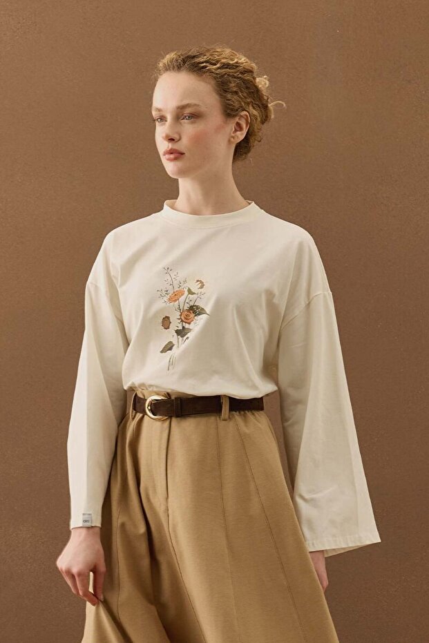 Ekru Papatya Baskılı Basic Body - 2