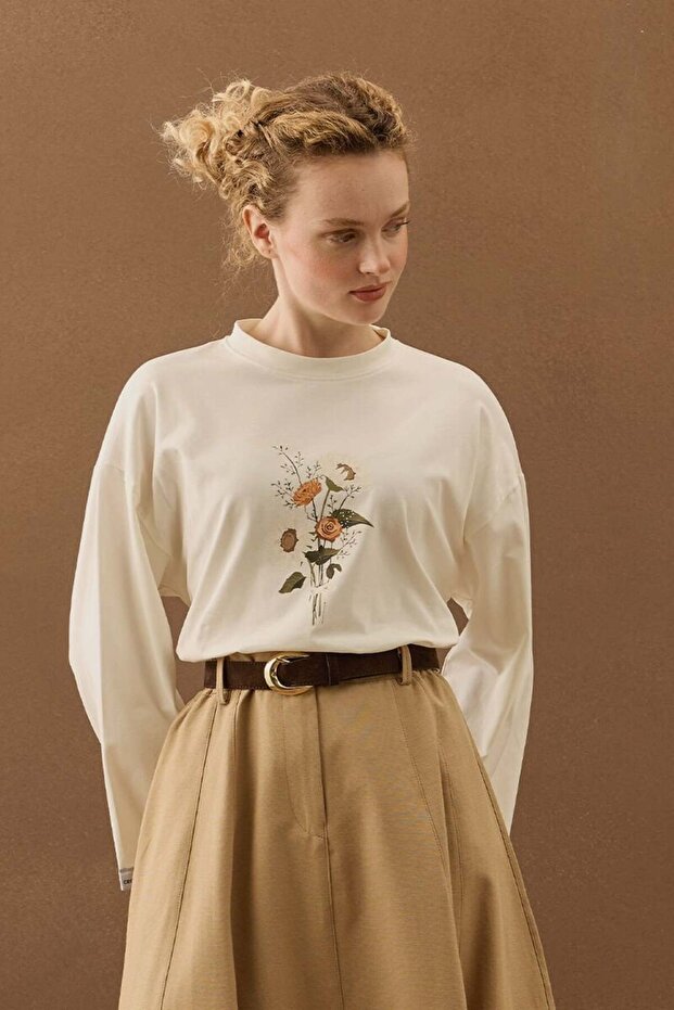 Ekru Papatya Baskılı Basic Body - 3