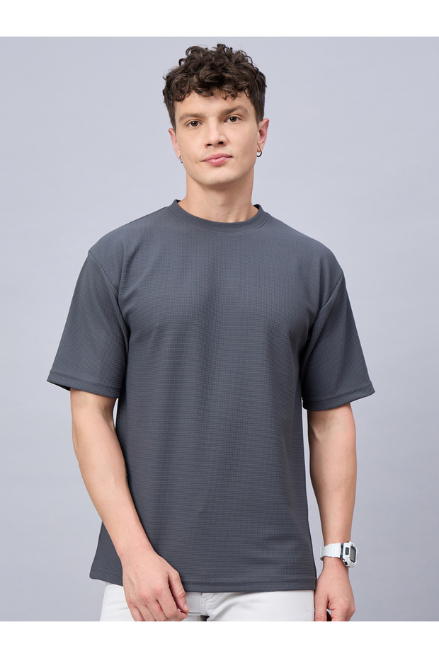 Grey Textured Oversized T-Shirt