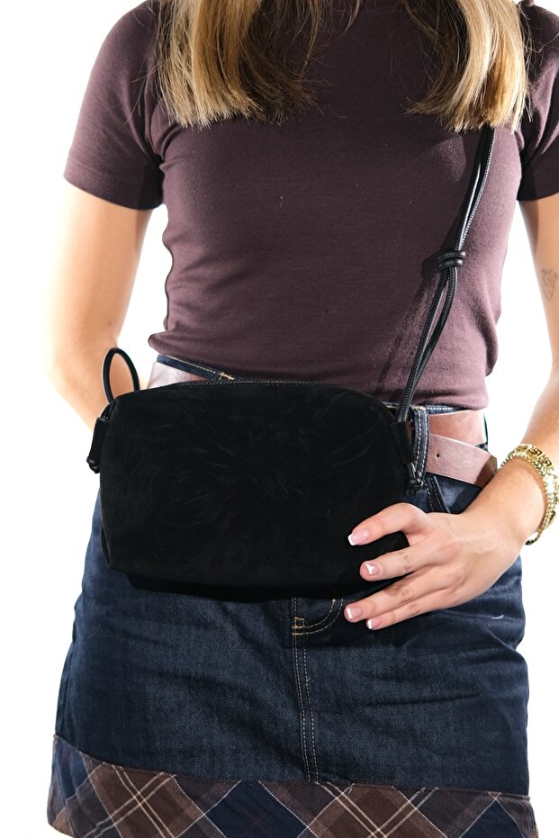 Selsey Black Suede Genuine Leather Women's Crossbody Bag