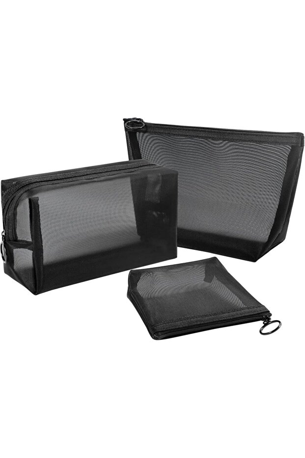 HZB4-3PCS TI Aosbos 3-Pack Mesh Cosmetic Bag Set - Travel/On-The-Go Makeup Storage, Zipper Closure S