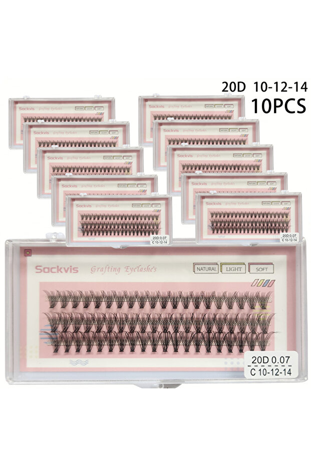 20D Mix (10 Boxes) 10 Boxes of 20D 0.07mm Faux Mink False Eyelashes C Curl 8-14mm Mix Natural Eyelas