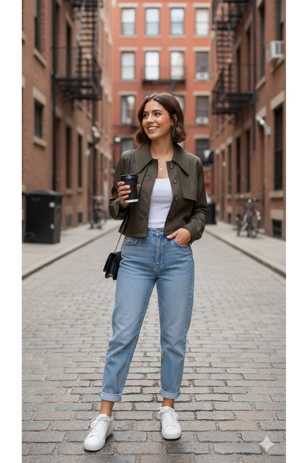 Women's Black-Khaki-Beige and Brown Cropped Trench Coat Jacket - Short Cut Street Style