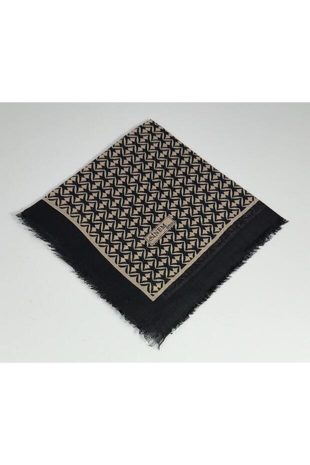 وشاح قطني مطبوع - أسود / كراميل-06289-10