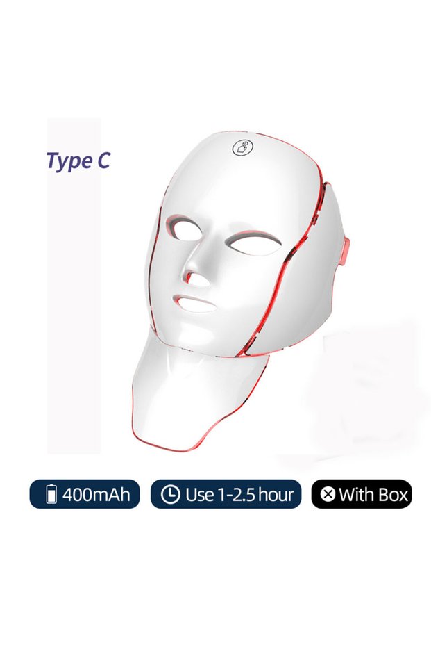 Type C 7 Colors LED Face Neck Mask Rechargeable LED Photon Beauty Mask Machine Facial Lifting Skin C