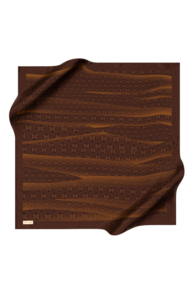 Brown 90X90 Silk Crepe Satin Scarf