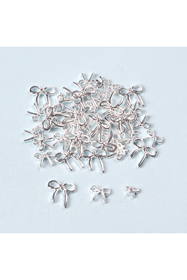 50PCS-DMIX-258 50pcs Mix Size Silver Bow Korea Style Nail Art Charms 3D Nail Decoration Bowknot Nail