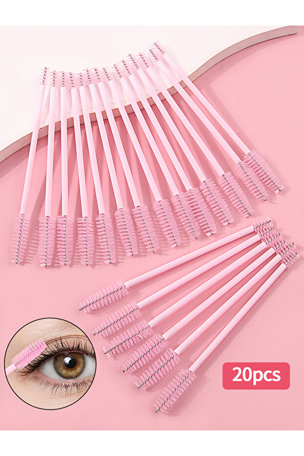 Nylon Pink 20pcs Flexible Double Ended Eyelash Brushes Eyebrow Brush Reusable Eyebrow Mascara Wands