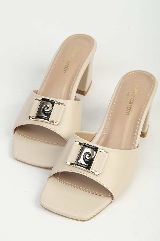 Women's Beige Heeled Slippers Pc-55787
