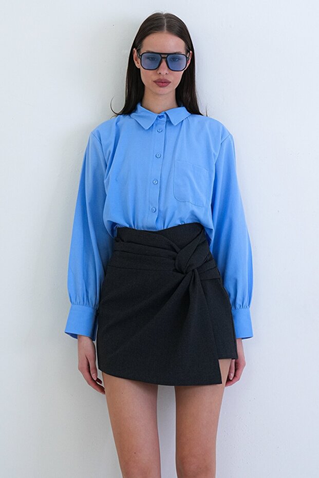 Yüksek Bel Mini Şort Etek - 5