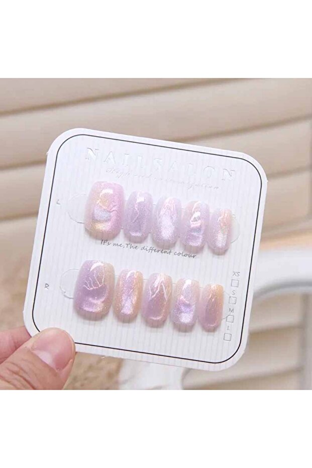 Purple-FM033-XS 10pcs Jellyfish Cat's Eye Press On Nails False Nails Square Head Girl Lady Press on