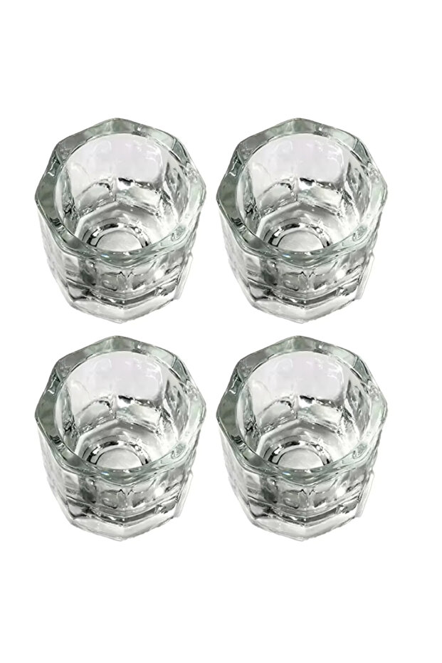 4pcs Mini Crystal Glass Clear Acrylic Small Octagonal Powder Liquid Cup Nail Powder Holder Makeup Br