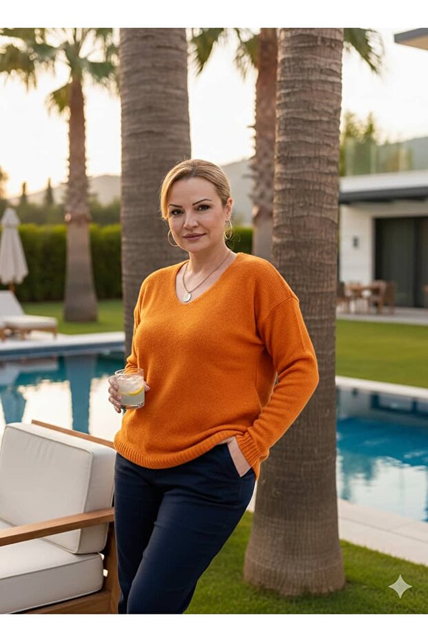 FR2202 سترة أساسية برقبة على شكل حرف V برتقالية - 1