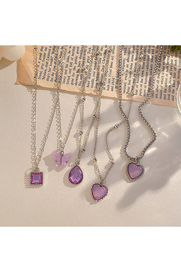 5689101 5pcs Lady Necklace Creative Highlevel Minority Water Drop-shaped Multi-color Butterfly Love