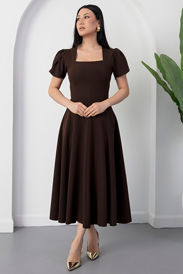 Kare Yaka Kol Pileli Elbise 2026-4550 - 5