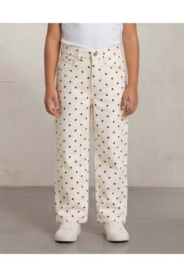 Girls White Polka Dot Straight Leg Jeans
