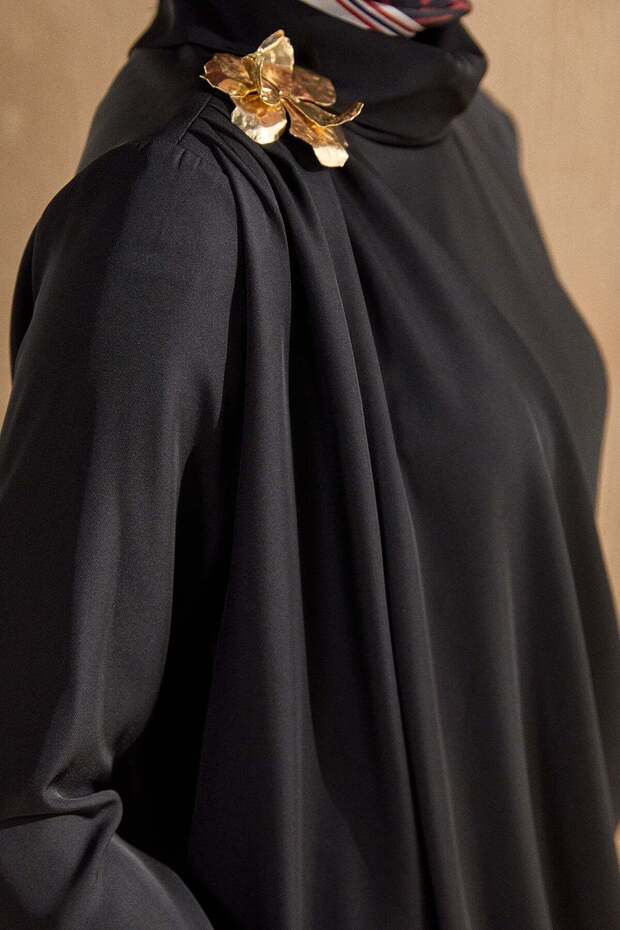 Asimetrik Drapeli Krep Elbise - 6