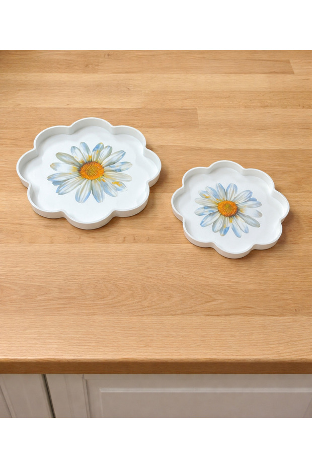 2-Piece Mediterranean Breeze Decorative Daisy Presentation Tray | Daisy | Stylish Serving Tray - 36X36/28X28 cm