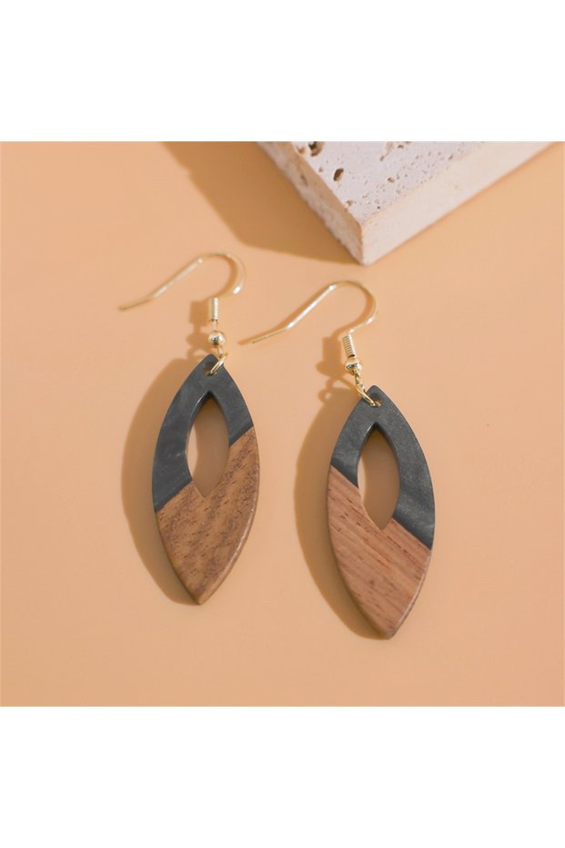 MULTI Light Yellow Gold Color 1-Pair Bohemian Hollow Leaf Natural Wood Resin Acrylic Earrings Women'