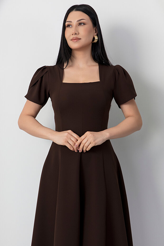 Kare Yaka Kol Pileli Elbise 2026-4550 - 2