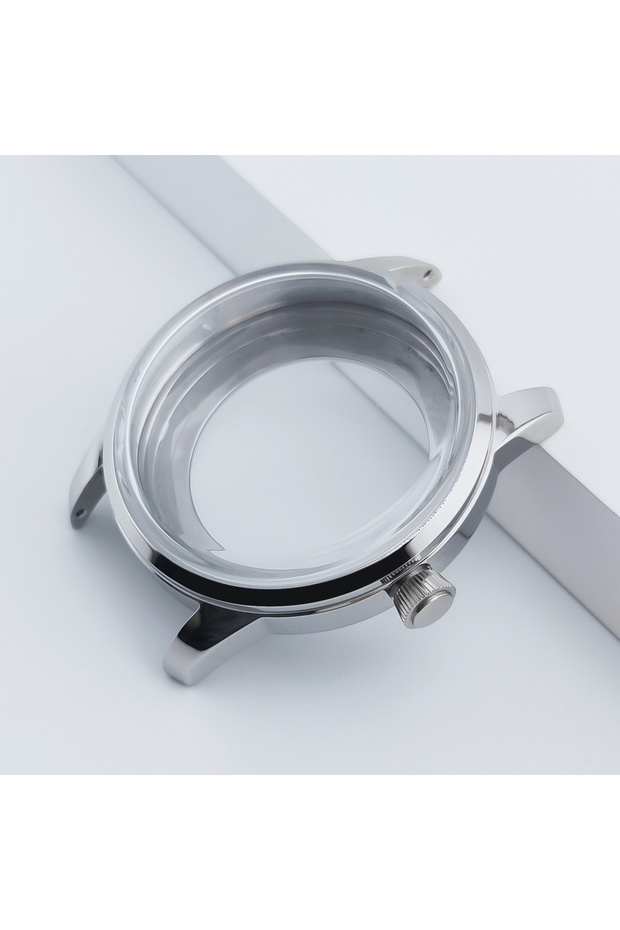 Silver 40mm Cocktail Watch Case Fit to NH38 NH35Automatic Movement Arch Glass Transparent Backcover