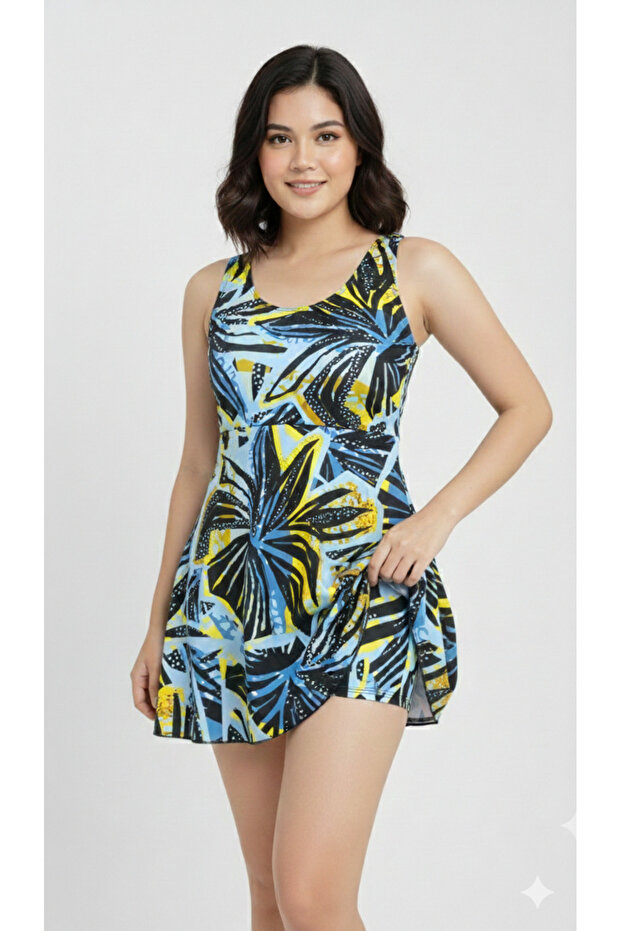 Women's Dress Swimsuit with Shorts -Patterned -Lycra 38-52
