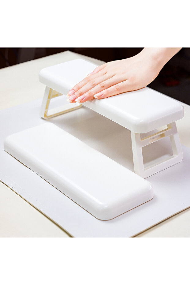 white Plastic Manicure Handrest: Foldable Height Adjustment, UV Light Placement Ready, Comfortable N