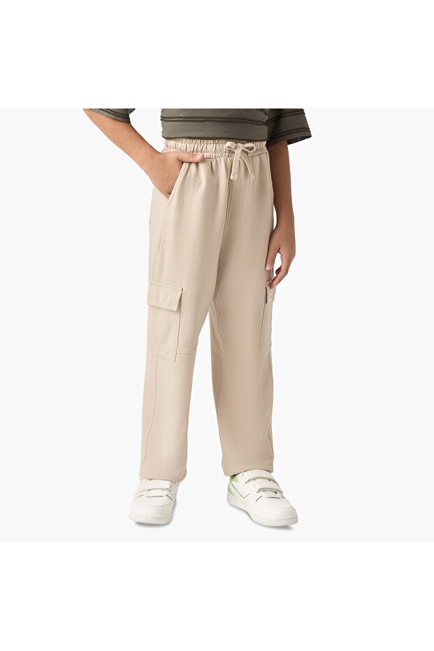 Solid Track Pants with Drawstring Closure and Pockets