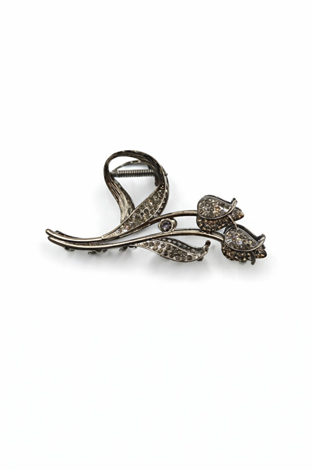 Stylish Bun Hair Clip with Stone Detail and Flower Figure