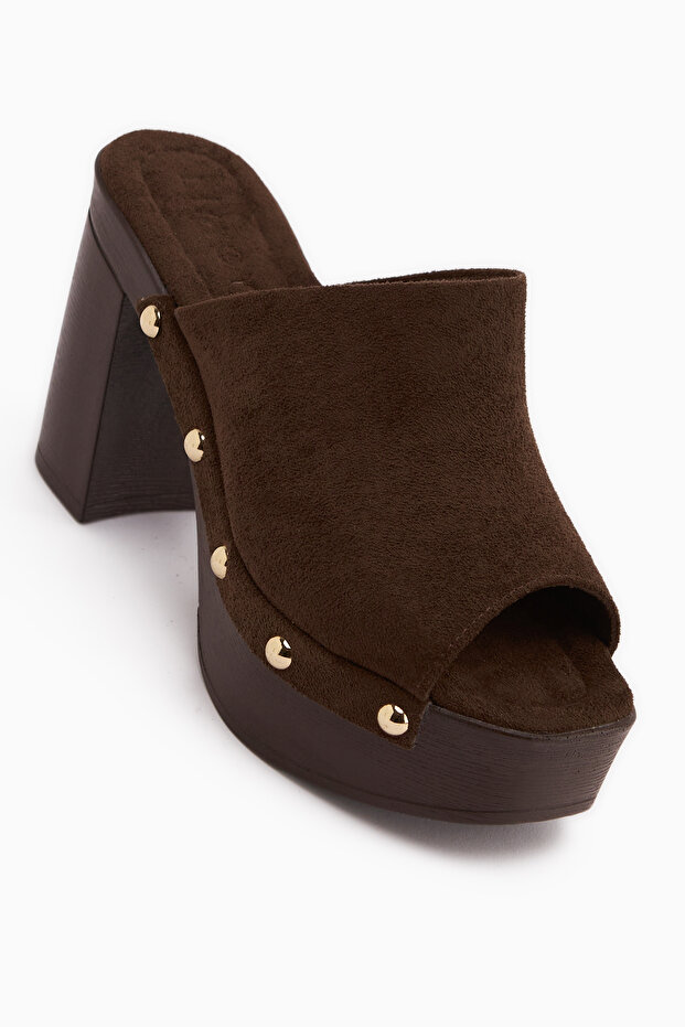 Gracia Brown Suede Platform Heeled Women's Slippers