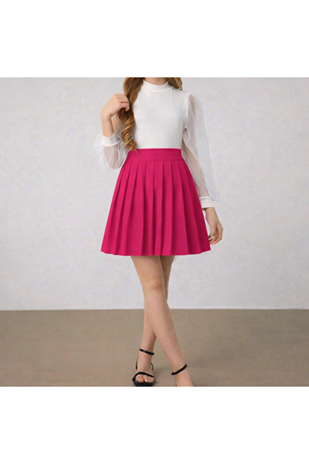 Girl's High-Waisted Pleated Flared Skirt
