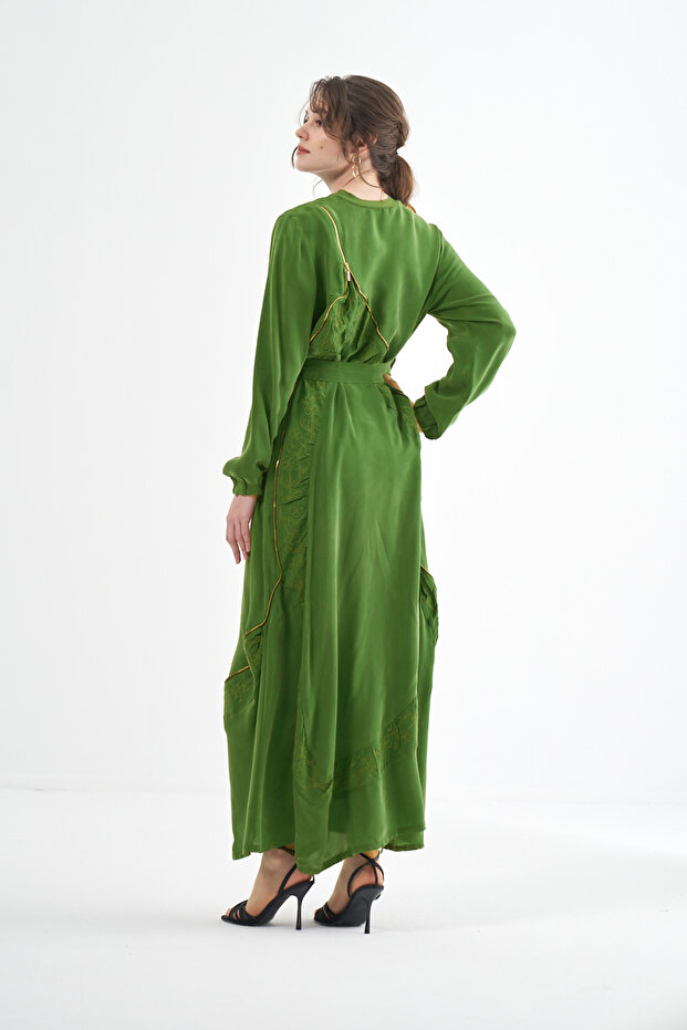 Nakış Detaylı Cupro Elbise - 3