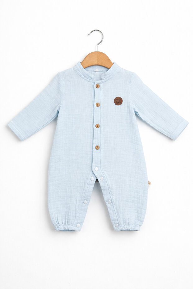 Muslin Baby Romper Long Sleeve Buttoned Unisex Cotton Casual Romper