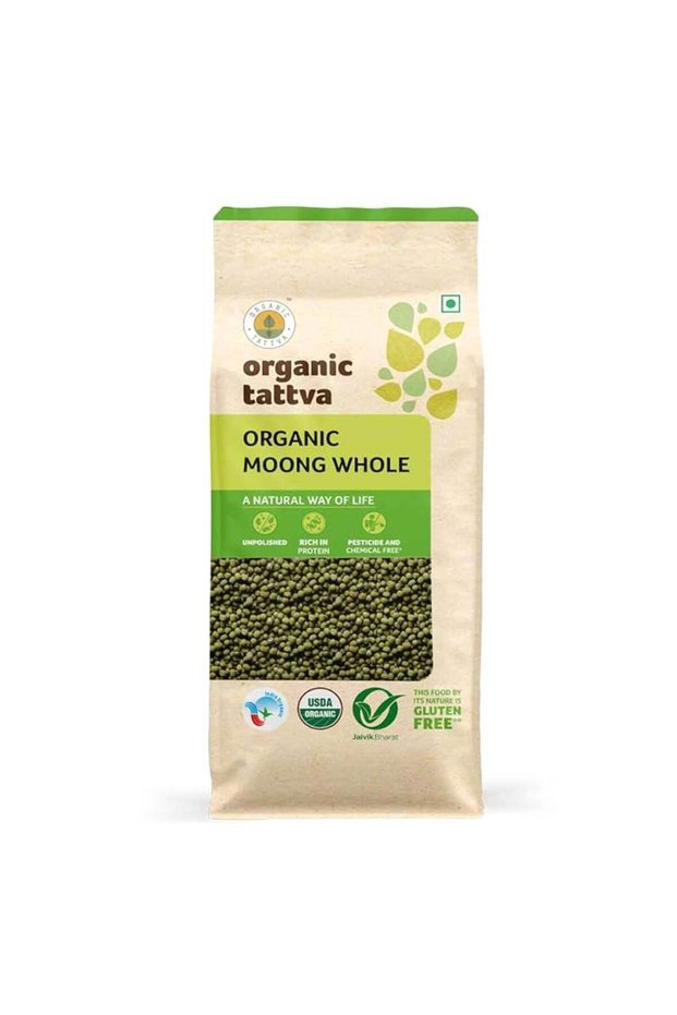 Organic Premium Whole Raw Green Moong Beans (500g)